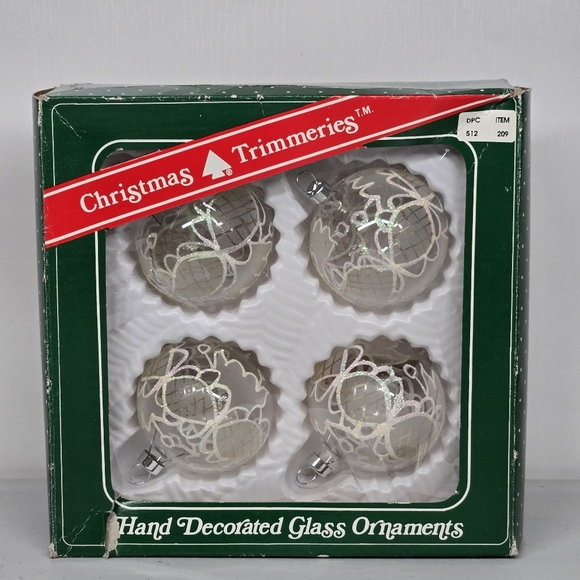 Vintage Lot of 4 Glass‎ Bradford Glitter Christmas Tree Ornaments Hand Decorated - Picture 1 of 11